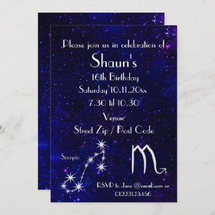 Invitación Fiesta personalizada de la galaxia del zodiaco Esc