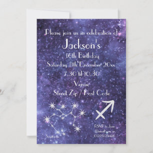 Invitación Fiesta Personalizada de la Galaxia del Zodiaco Sag