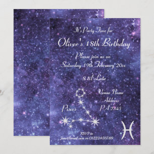 Invitación Fiesta Personalizada de Piscis Zodiaco Galaxia