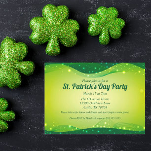 Invitación Fiesta personalizada de San Patricio con brillo ve