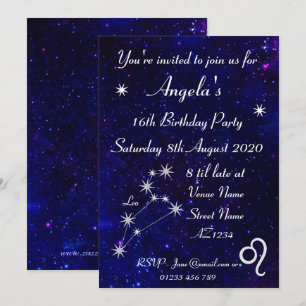 Invitación Fiesta Personalizada de Zodiaco Leo Galaxia