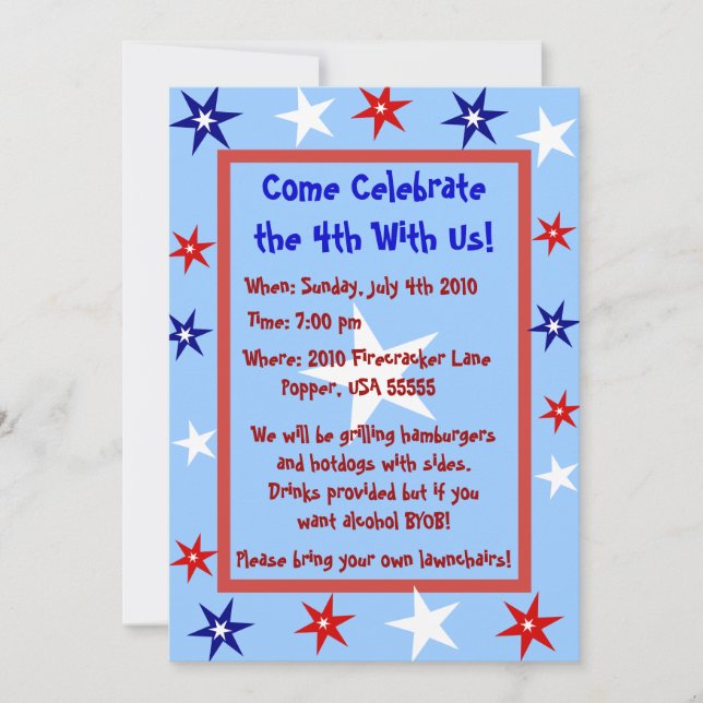 Invitación Fiesta personalizada del 4 de julio (Anverso)