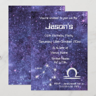 Invitación Fiesta Personalizada del Zodiaco Libra Galaxia