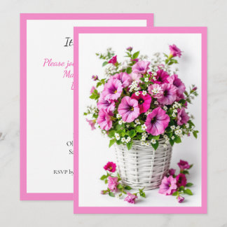 Invitación Fiesta Personalizada Petunias Rosadas de Primavera