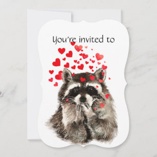 Invitación Fiesta Personalizado Aniversario Raccoon Corazones