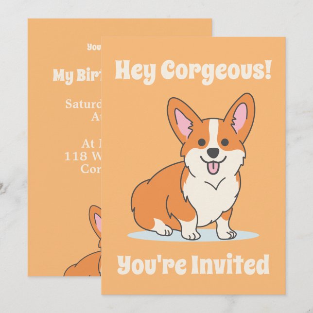 Invitación Fiesta personalizado Corgi (Anverso / Reverso)
