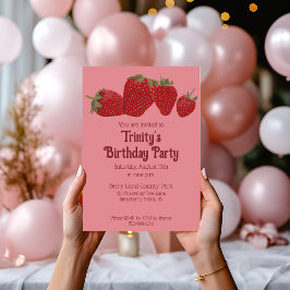 Invitación Fiesta Personalizado de fresa roja y rosa