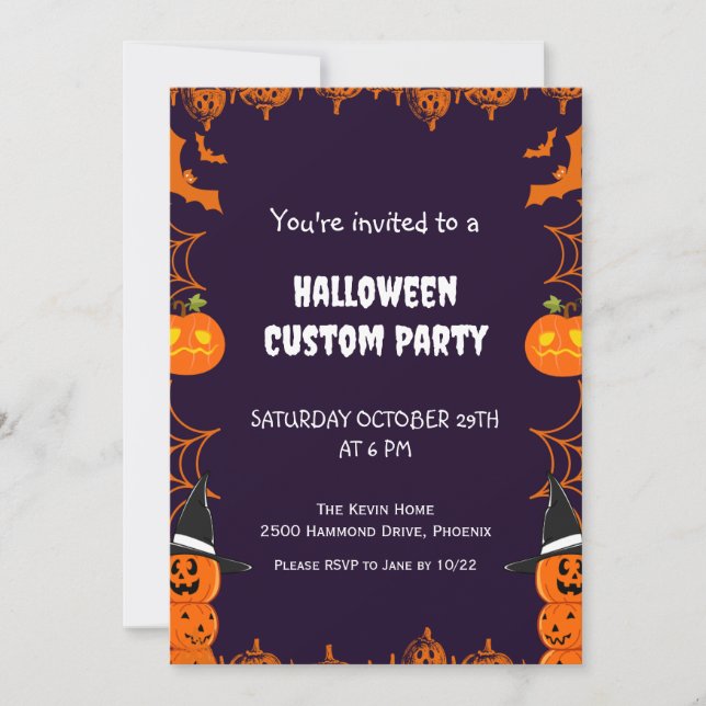 Invitación Fiesta Personalizado de Halloween para niños (Anverso)
