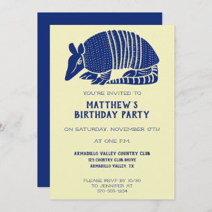 Invitación Fiesta personalizado de Navy Blue y Cream Armadill