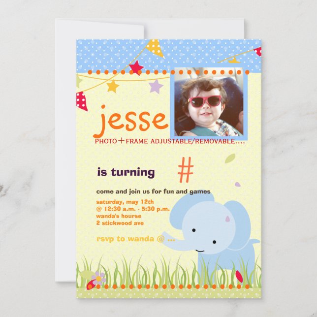 Invitación Fiesta personalizado del elefante azul (Anverso)