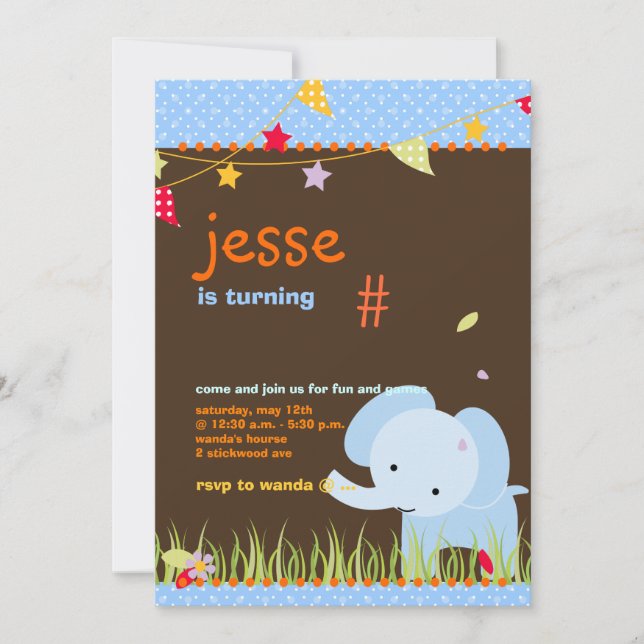Invitación Fiesta personalizado del elefante azul (Anverso)