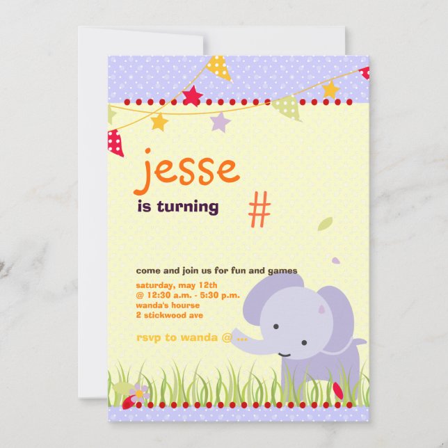 Invitación Fiesta personalizado del elefante azul (Anverso)