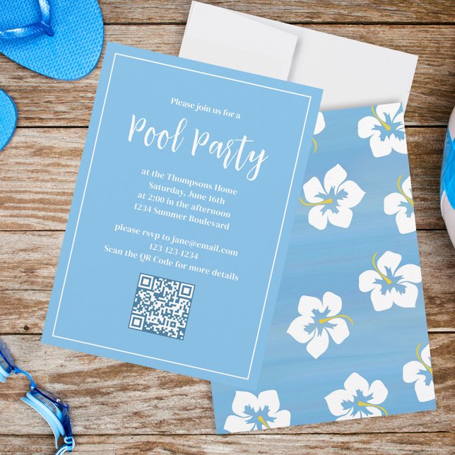 Invitación Fiesta Personalizado floral tropical de verano azu (Subido por el creador)
