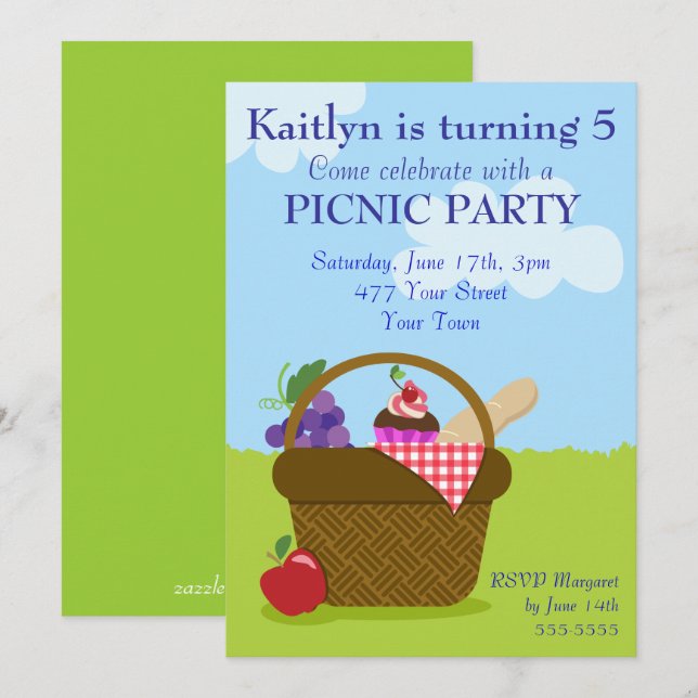 Invitación Fiesta picnic (Anverso / Reverso)