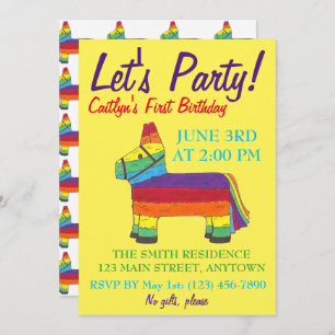 Invitación Fiesta Piñata, cumpleaños del burro arcoiris Fiest