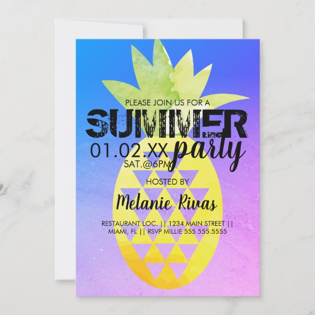 Invitación Fiesta Pineapple de verano colorido Birthday Beach (Anverso)