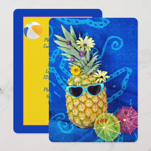 Invitación Fiesta Pineapple Summer Beach (Anverso / Reverso)