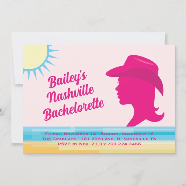 Invitación Fiesta Pink Nashville Weekend Bachelorette (Anverso)