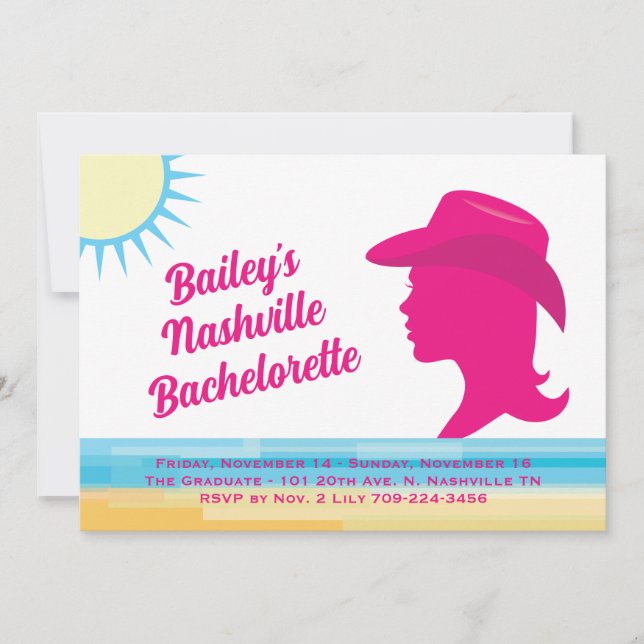 Invitación Fiesta Pink Nashville Weekend Bachelorette white (Anverso)