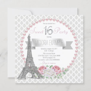 Invitación Fiesta Pink Pearl Paris Dulces 16