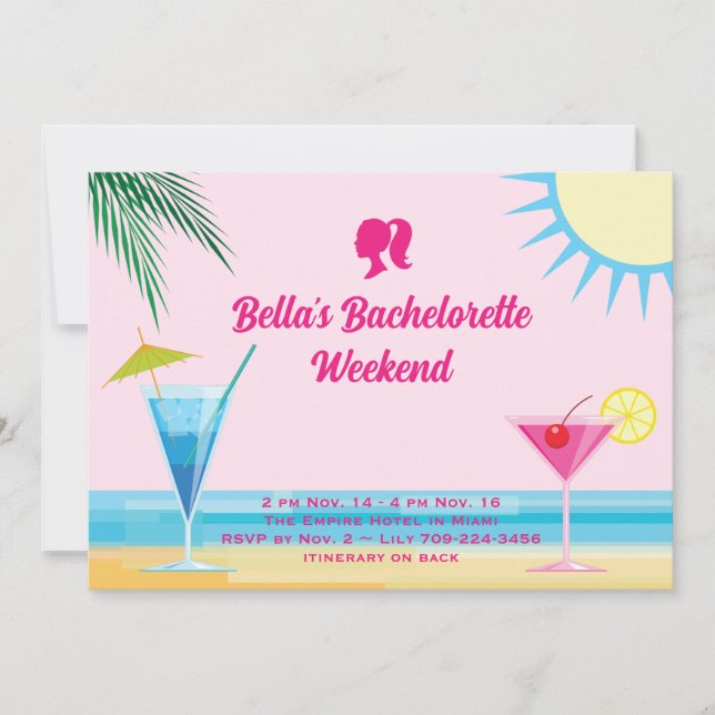 Invitación Fiesta Pink Summertime Beach Weekend Bachelorette (Anverso)