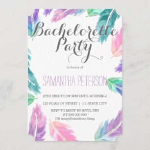 Invitación Fiesta pintado del bachelorette de las plumas de