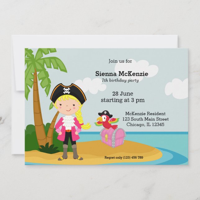 Invitación Fiesta pirata (Anverso)