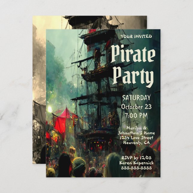 Invitación Fiesta pirata (Anverso / Reverso)