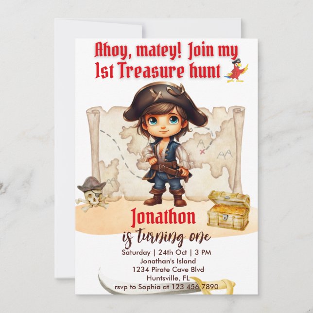 Invitación Fiesta pirata de Personalizable de cumpleaños de n (Anverso)