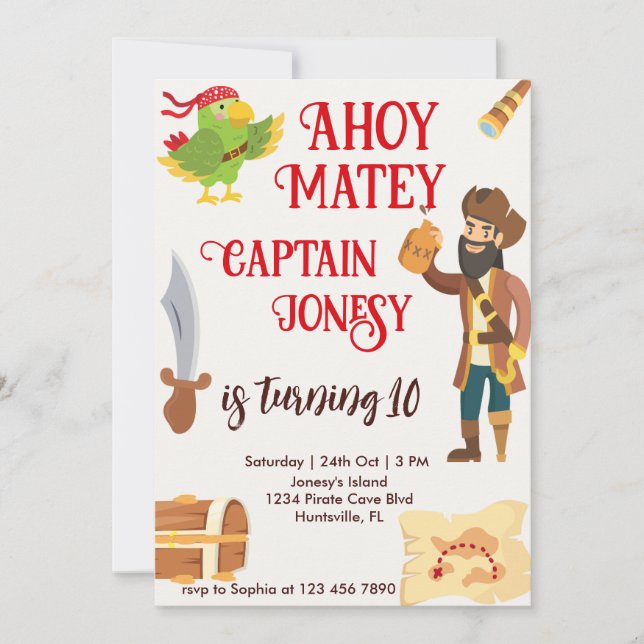 Invitación Fiesta pirata de Personalizable de cumpleaños de n (Anverso)