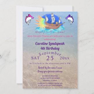 Invitación Fiesta pirata divertido y gato jengibre, barco vel