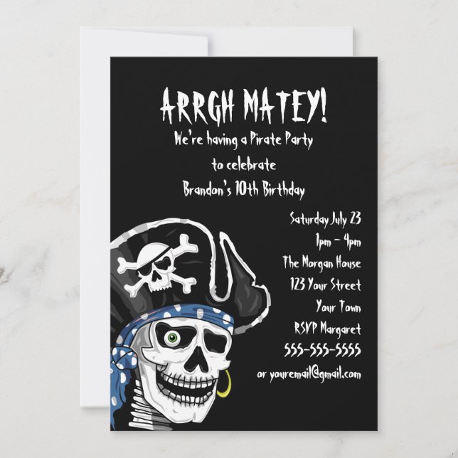 Invitación Fiesta pirata Personalizable (Anverso)