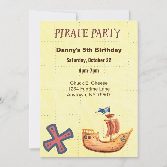 Invitación Fiesta pirata personalizado (Anverso)