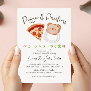 Invitación Fiesta Pizza Baby Shower Bear Pacifier Cuse Rústic