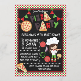 Invitación Fiesta Pizza Chica de pelo marrón hijos Fiesta de 