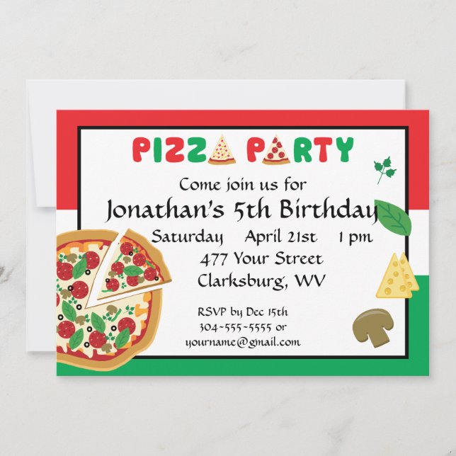 Invitación Fiesta Pizza Cumpleaños (Anverso)