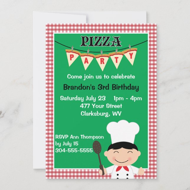 Invitación Fiesta Pizza del niño (Anverso)