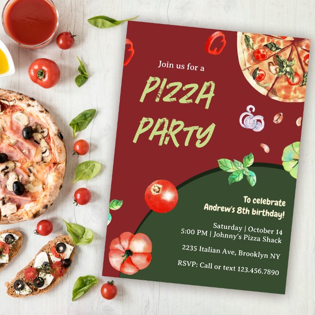 Invitación Fiesta Pizza Niños italianos modernos Fiesta de cu (Subido por el creador)