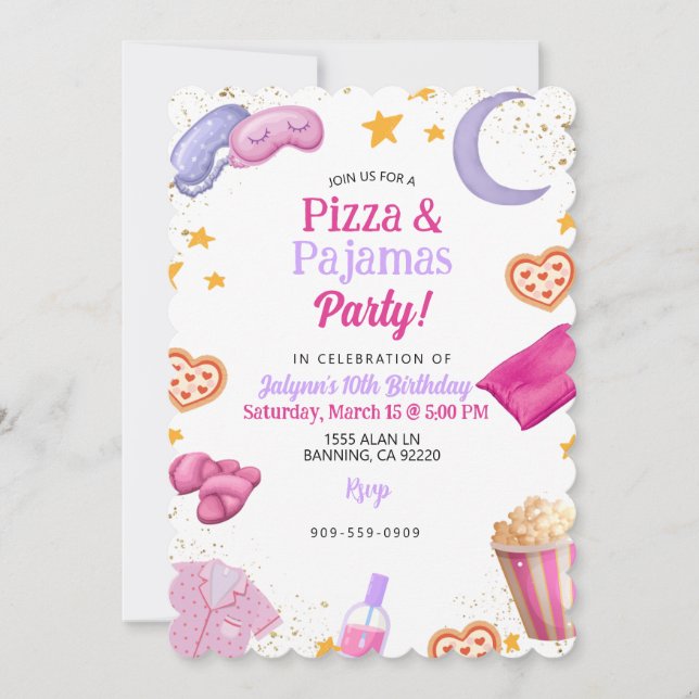 Invitación Fiesta Pizza & Pajama (Anverso)