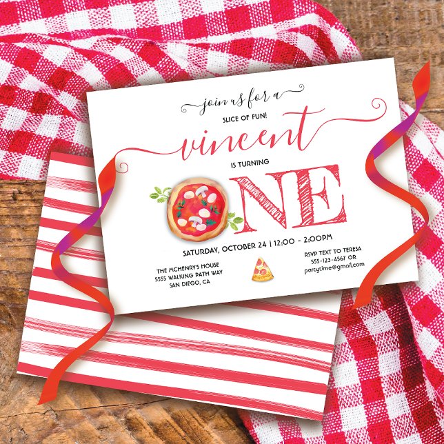 Invitación Fiesta Pizza Primer Cumpleaños Moderno (Subido por el creador)