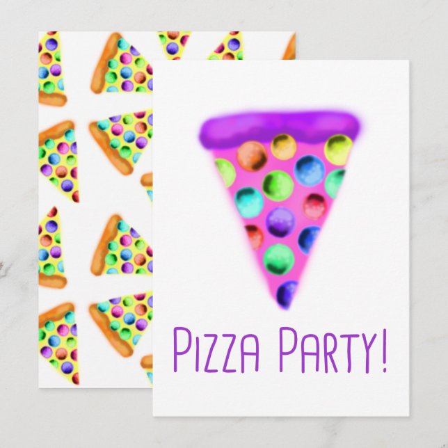 Invitación Fiesta Pizza (Púrpura) (Anverso / Reverso)