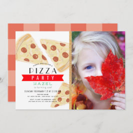 Invitación Fiesta Pizza Red Gingham Photo Birday