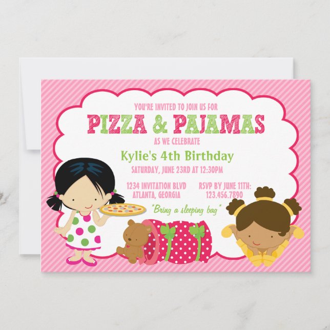 Invitación Fiesta Pizza y Pajamas Sleepover (Anverso)