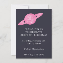 Invitación Fiesta Planetaria con Tema Espacial en Azul y Rosa