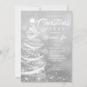 Invitación FIESTA plateado de árbol de Navidad EMPRESARIAL