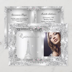 Invitación Fiesta plateado Princesa Quinceanera