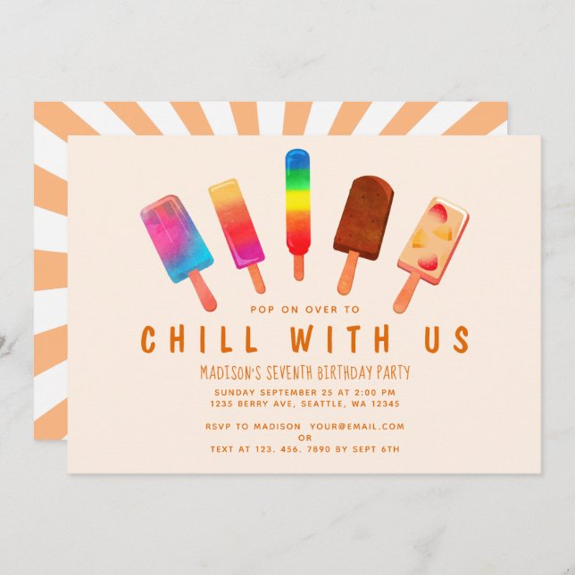 Invitación Fiesta Popsicle Niños Fiesta de cumpleaños (Anverso / Reverso)