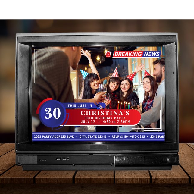 Invitación Fiesta por 30 años de transmisión de noticias (News Broadcast Photo 30th Birthday Party Invitation
)