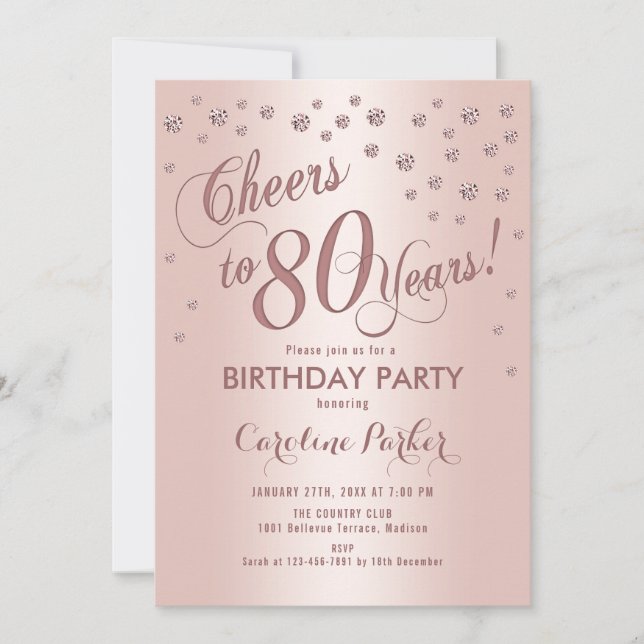 Invitación Fiesta por el cumpleaños 80 del oro Rosa (Anverso)
