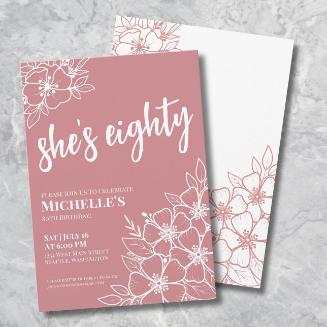 Invitación Fiesta por el cumpleaños 80 del oro Rosa (Eighty Rose Pink 80th Birthday Party Invitation)